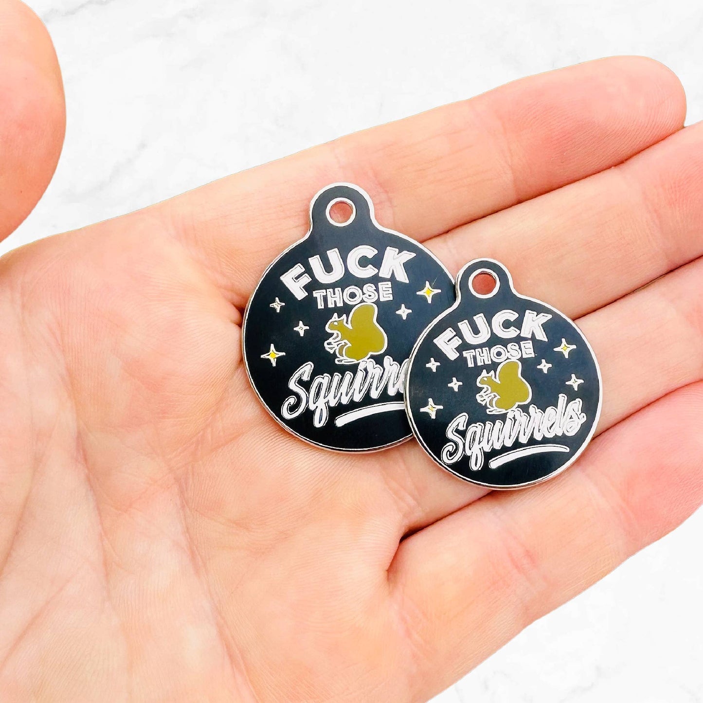 Funny Dog Tag with Personalized QR Code - Fuck those Squirrels