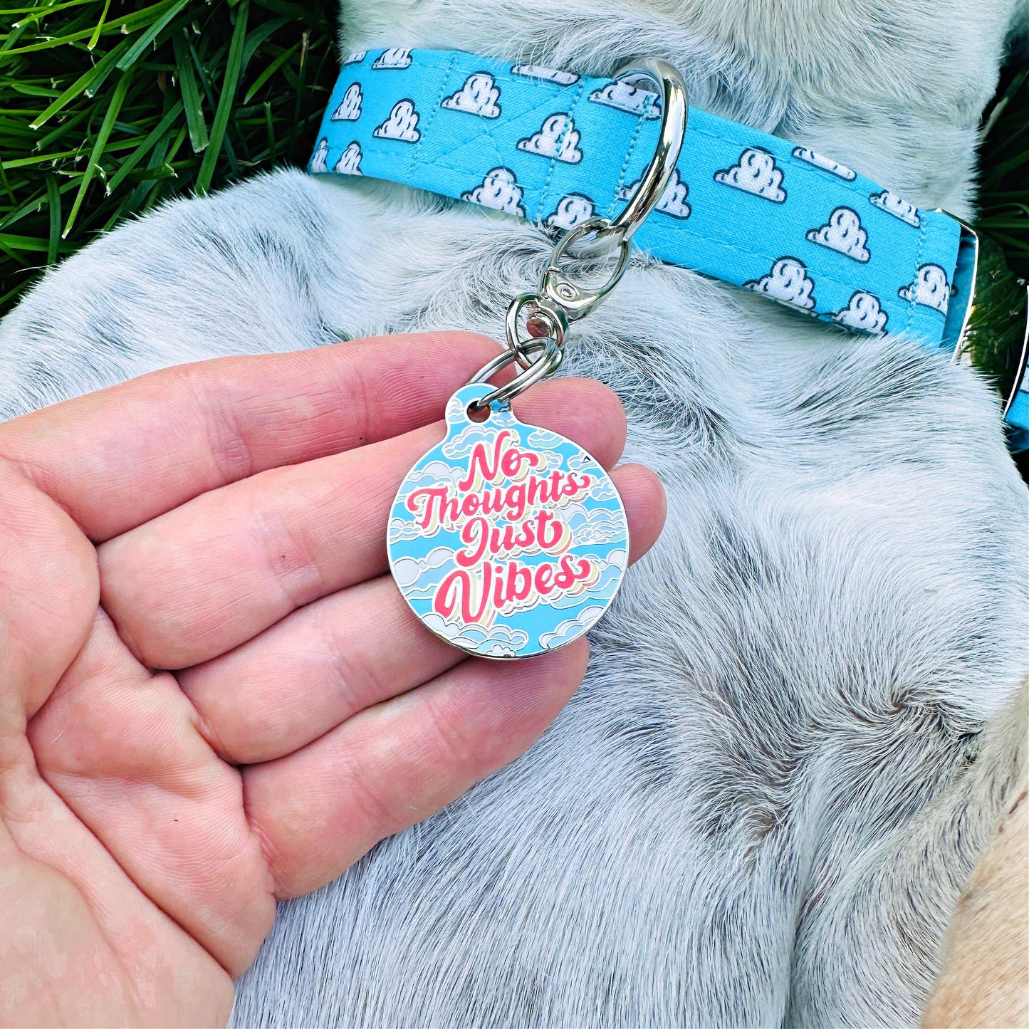 Dog ID Tag w/ Personalized QR Code - No Thoughts Just Vibes