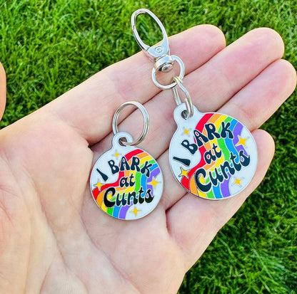 Funny Dog Tag with Personalized QR Code - I Bark at Cunts