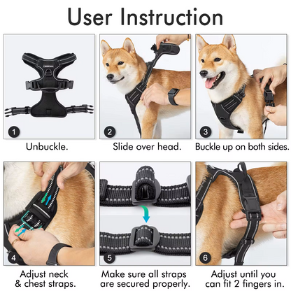 Reflective No-Pull Adjustable Harness & Matching Leash