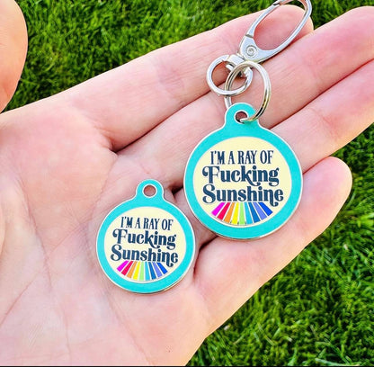 Dog ID Tag with Personalized QR - Ray of Fucking Sunshine