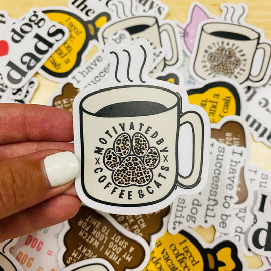 Motivated By Coffee & Cats Sticker