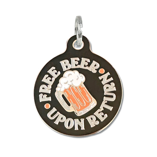 Funny Dog Tag with Personalized QR Code - Free Beer Upon Return